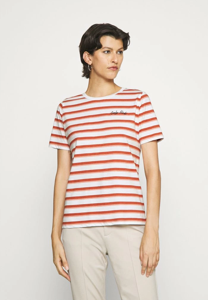ONLY Tall ONLINC LIFE O-NECK STRIPE TEE - Print T-shirt - White/rosette/bombay Brown 3 ONLY Tall ONLINC LIFE O-NECK STRIPE TEE - Print T-shirt - White/rosette/bombay Brown
