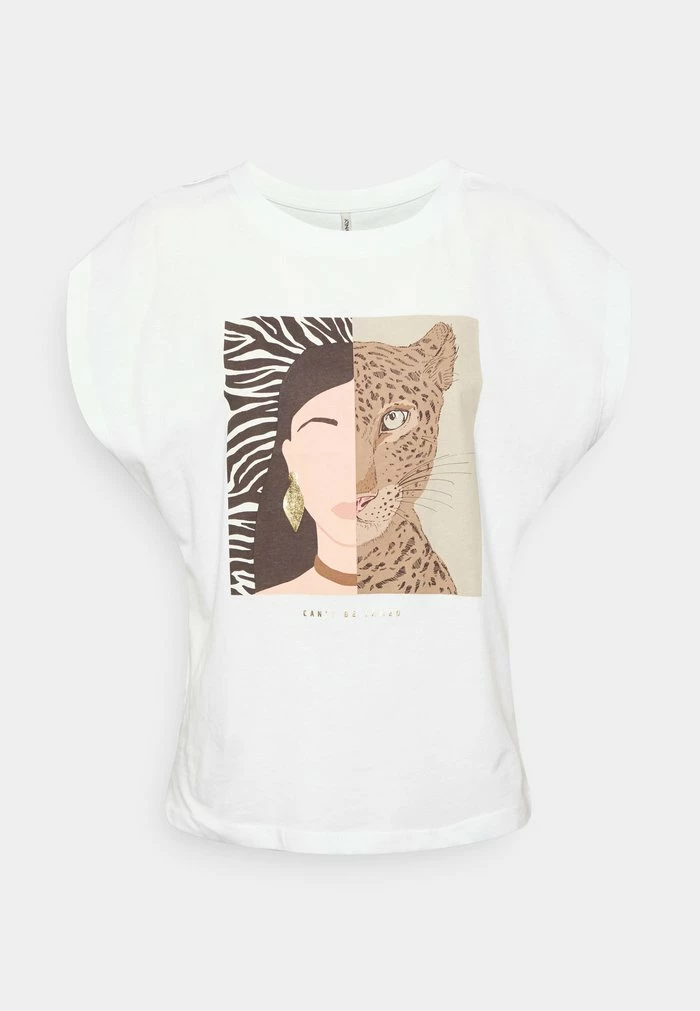 ONLY Tall ONLAMARA HALFFACE BOX - Print T-shirt - Bright White Cheetah 3 ONLY Tall ONLAMARA HALFFACE BOX - Print T-shirt - Bright White Cheetah