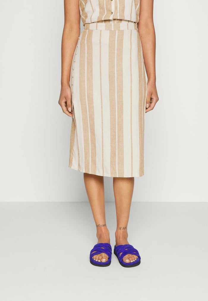 ONLY Tall ONLOHIO LONG SLIT STRIPE - A-line Skirt - Moonbeam/tobacco Brown 3 ONLY Tall ONLOHIO LONG SLIT STRIPE - A-line Skirt - Moonbeam/tobacco Brown