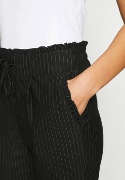 ONLY Tall ONLPOPTRASH PINSTRIPE FRILL PANT - Trousers - Black -ONLY Tall Shop 60ec983781044d6597a516bacc904cbb