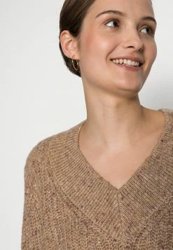 ONLY Tall ONLBRITNEY V NECK - Jumper - Ginger Root/white Melange -ONLY Tall Shop 69557f9e438d4b7785cfe408c46158a0