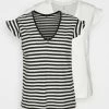 ONLY Tall ONLMAY STRIPE FRILL 2 PACK - Print T-shirt - Cloud Dancer/black
