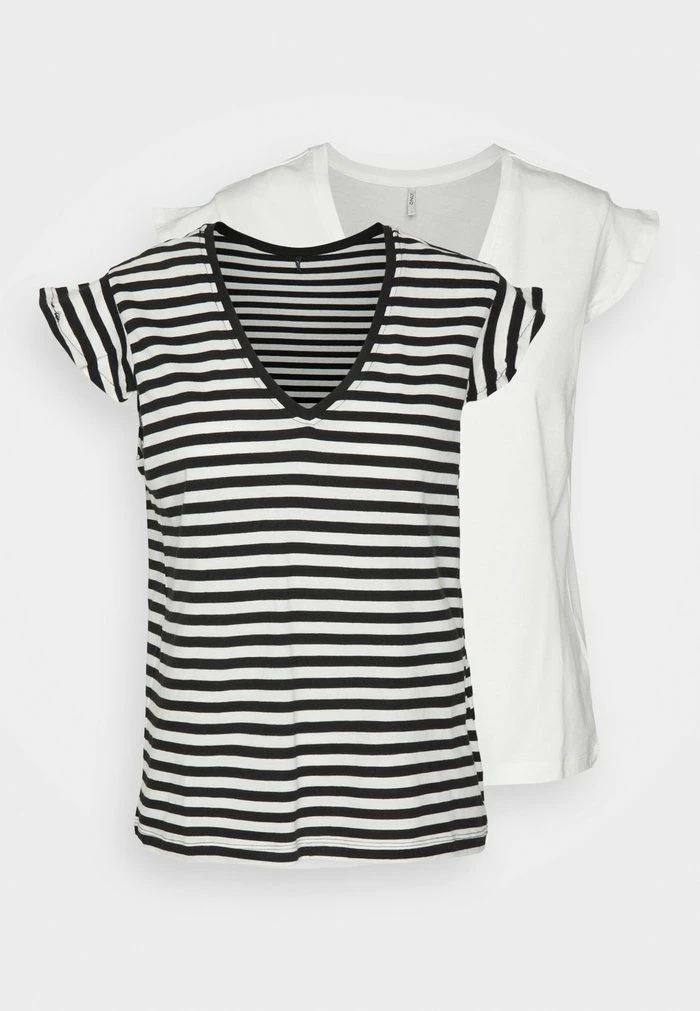 ONLY Tall ONLMAY STRIPE FRILL 2 PACK - Print T-shirt - Cloud Dancer/black 3 ONLY Tall ONLMAY STRIPE FRILL 2 PACK - Print T-shirt - Cloud Dancer/black