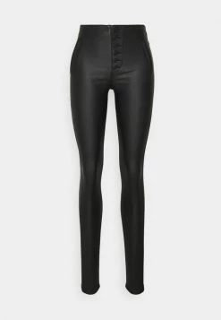 ONLY Tall ONLROYAL COATED BUTTON PANT - Leather Trousers - Black